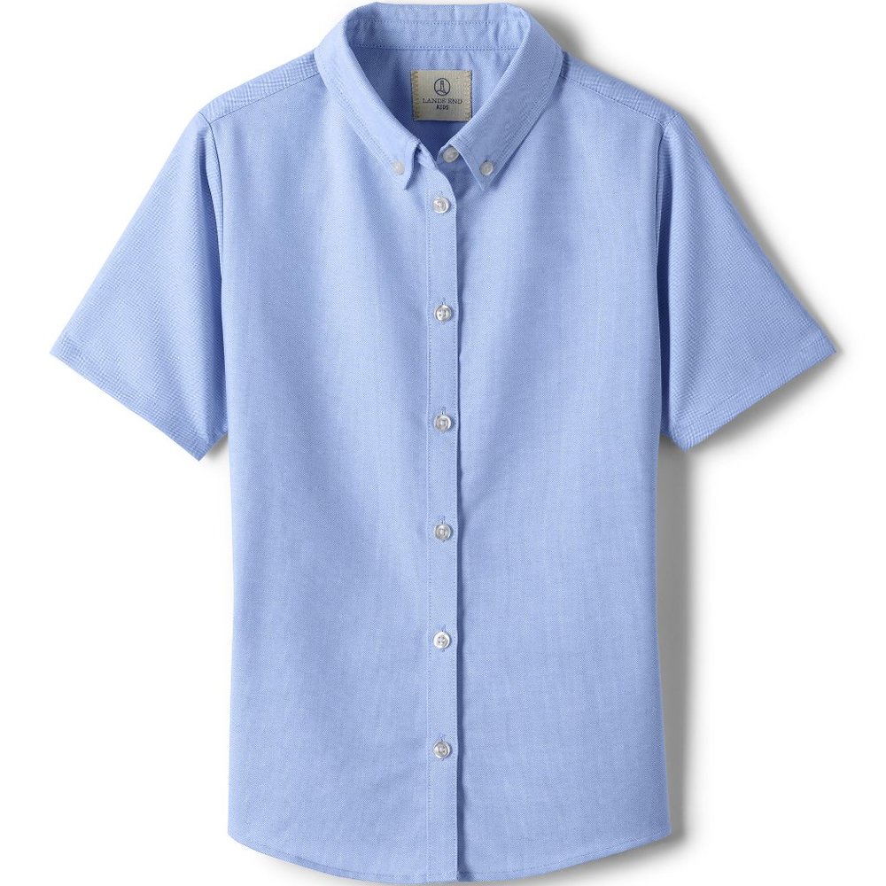 NWT LANDS' END GIRL'S SHORT SLEEVE OXFORD‎ DRESS SHIRT BLUE 10